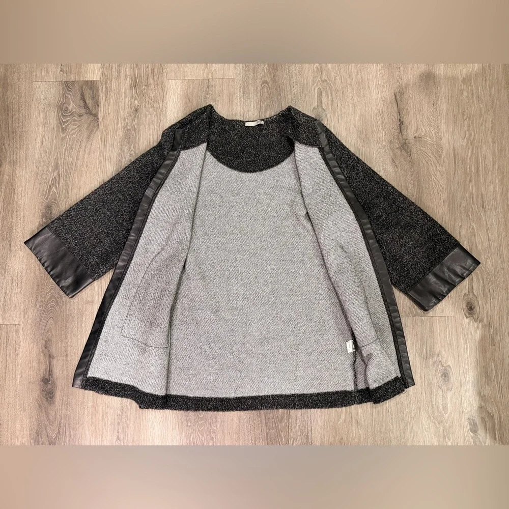 Zara women’s black tweed and faux leather cardigan